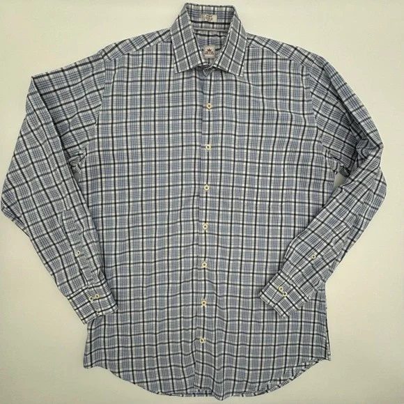 Peter Millar Men's Medium Blue Plaid Check Button Down Long Sleeve Shirt Crown - Picture 2 of 10